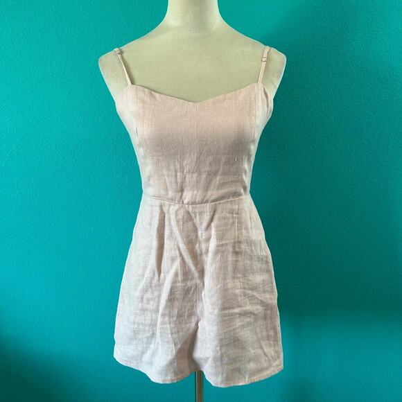 Reformation the Roarke Linen Dress Pink Smocked Mini Soft Size 4 - Picture 2 of 7